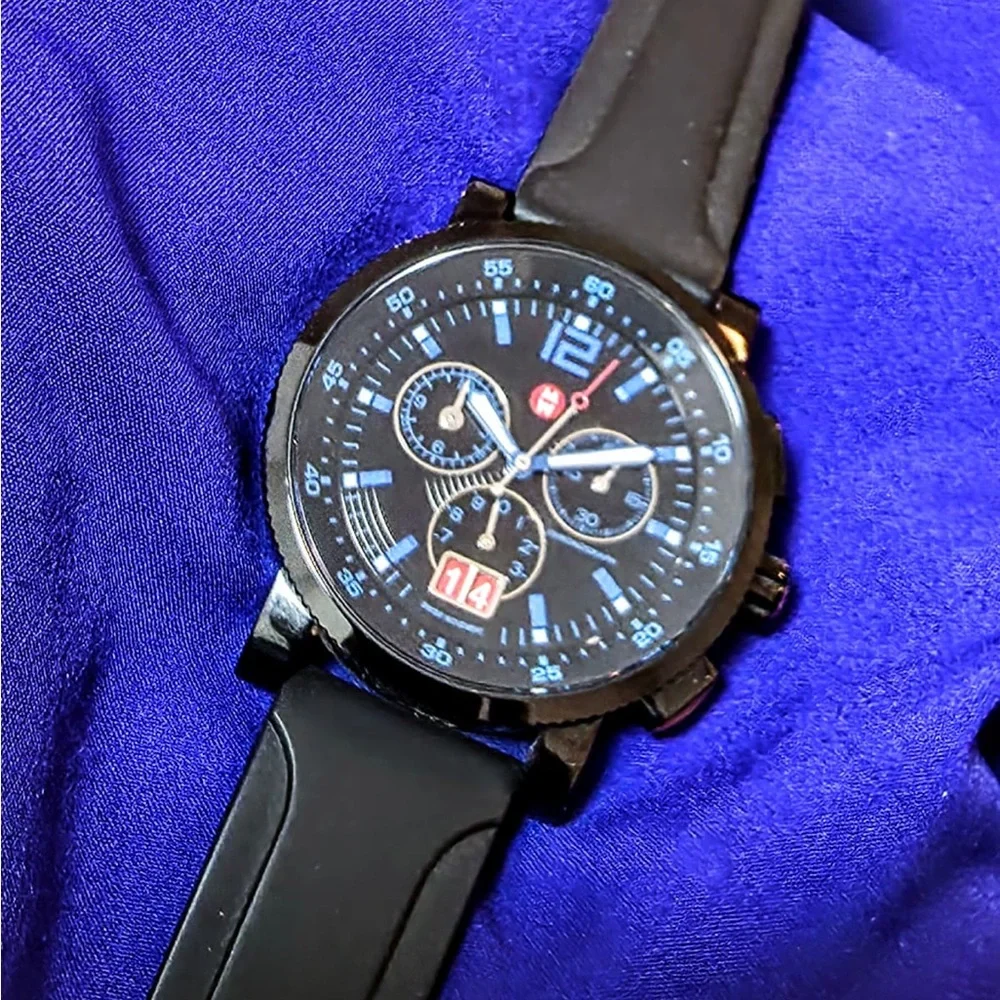 Michele Swiss Chrono Sail 42mm Men's Watch Black With Blue Accents
